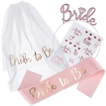 "Bride to be" szett 4 részes (fátyol, tetoválás, fejpánt, vállszalag)