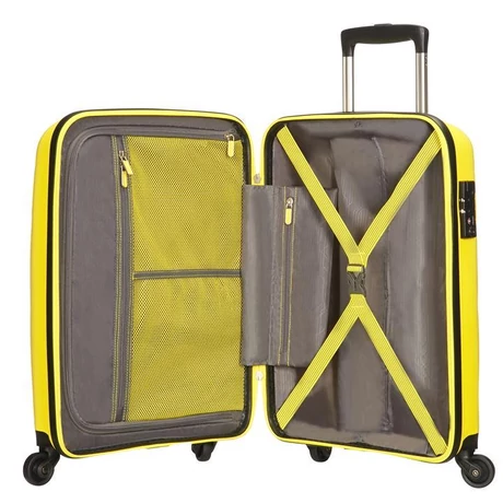 American Tourister Bon Air Spinner négy kerekes gurulós bőrönd (Wizzair, Ryanair kézipoggyász méret) sárga