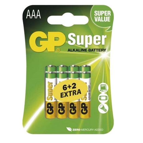 GP Super Alkaline LR03 AAA elemek Super Value Pack - 6 + 2 db