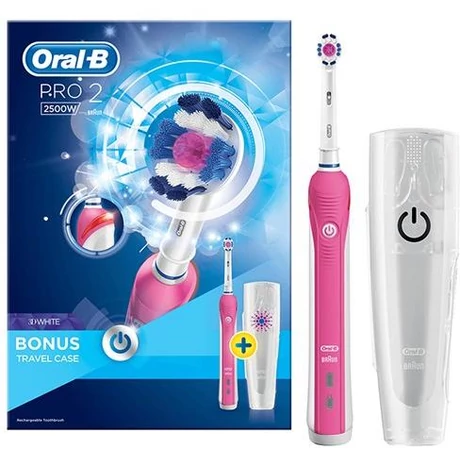 Braun Oral-B Pro 2 2500 Cross Action fekete elektromos fogkefe utazótokkal - pink