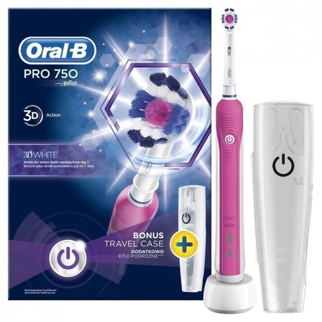 Oral-B PRO 750 3D White elektromos fogkefe utazótokkal - pink
