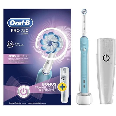 Oral-B PRO 750 Sensi UltraThin elektromos fogkefe utazótokkal - kék
