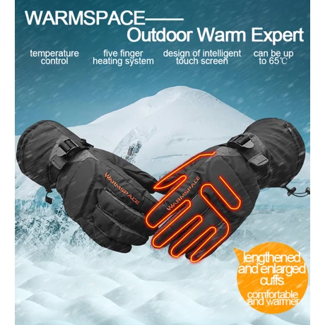 Warmspace elemes, akkumulátoros fűthető melegíthető kesztyű, síkesztyű - hőszabályozóval, fekete - M