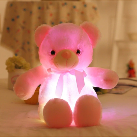 Nagy színes világító plüss medve LED Teddy maci - rózsaszín, pink
