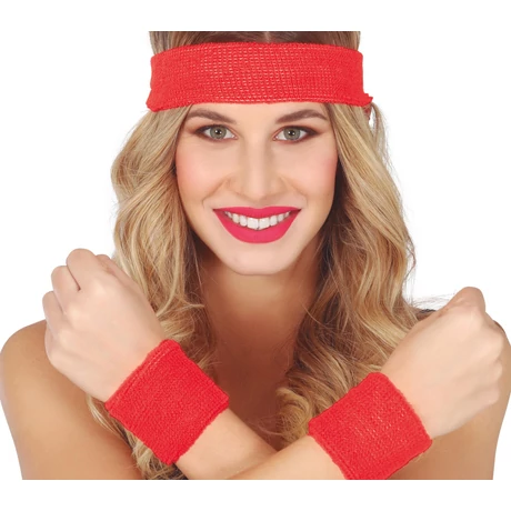 Csukló és fejpánt szett sportoláshoz, jelmez kiegészítéshez - piros