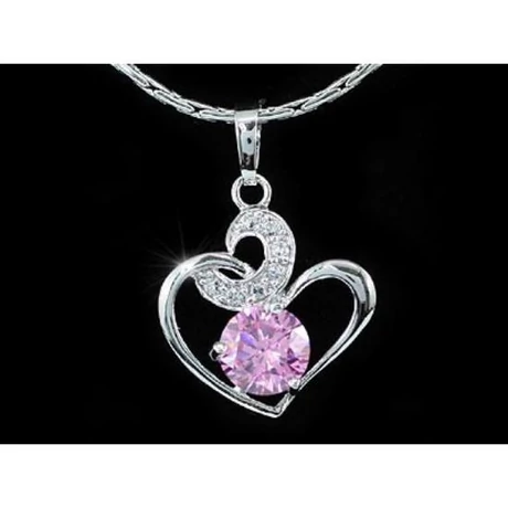 Nyaklánc Swarovski kristályos rózsaszin köves szives medállal