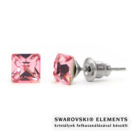 Jazzy világos rózsaszín Swarovski® kristályos fülbevaló - Négyzet Light Rose