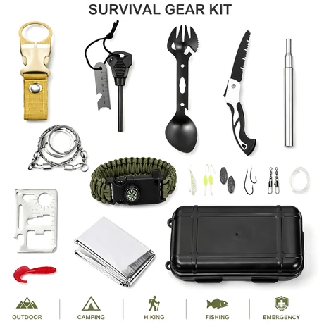 22 részes SOS túlélő készlet – Outdoor kemping és túrázó szett