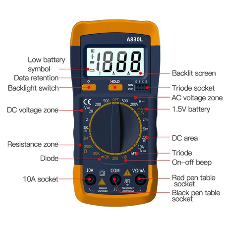 A830L LCD digitális multimeter kibővített funkciókkal