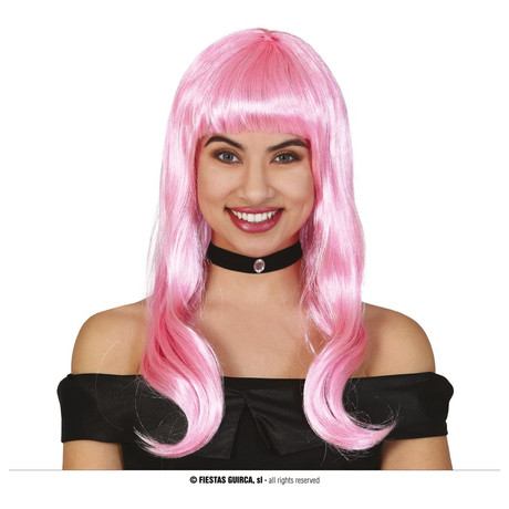Hosszú rózsaszín, pink paróka halloween, farsang jelmez