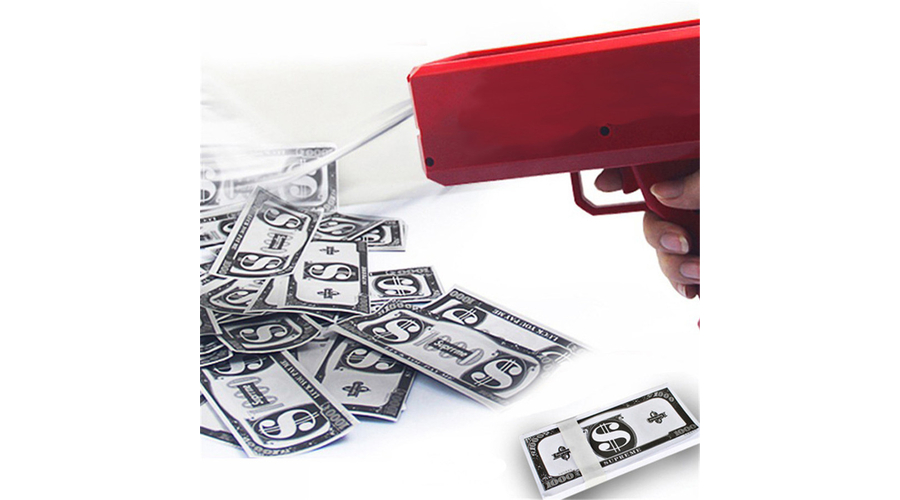 Bankjegy kilövő, pénz szóró pisztoly - 100db játékpénzzel